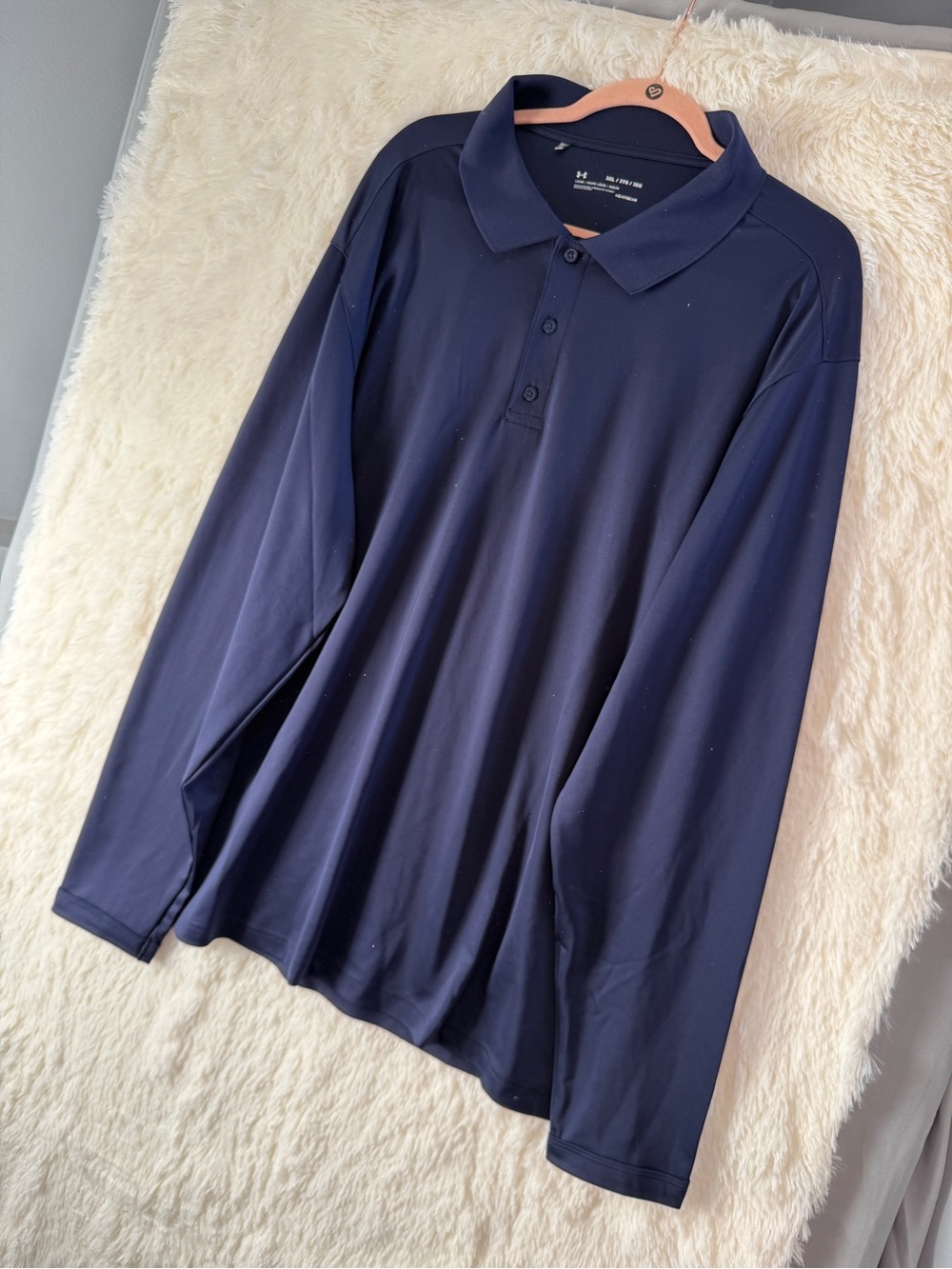 Under Armour Mens Loose Fit Heat Gear Long Sleeve Golf Polo Shirt 3XL Navy Logo